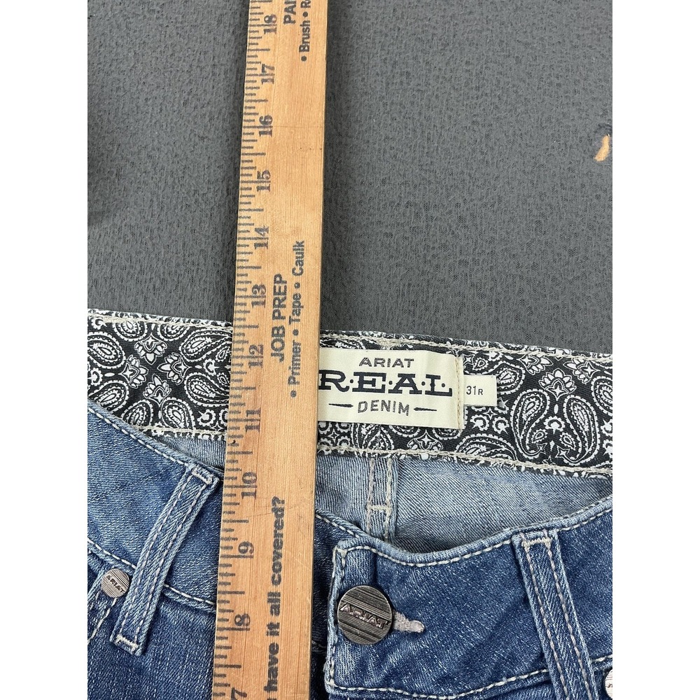 Ariat Jeans Womens 31R Blue Medium Wash Bootcut Relaxed Real Denim Paisley Waist - Picture 8 of 12